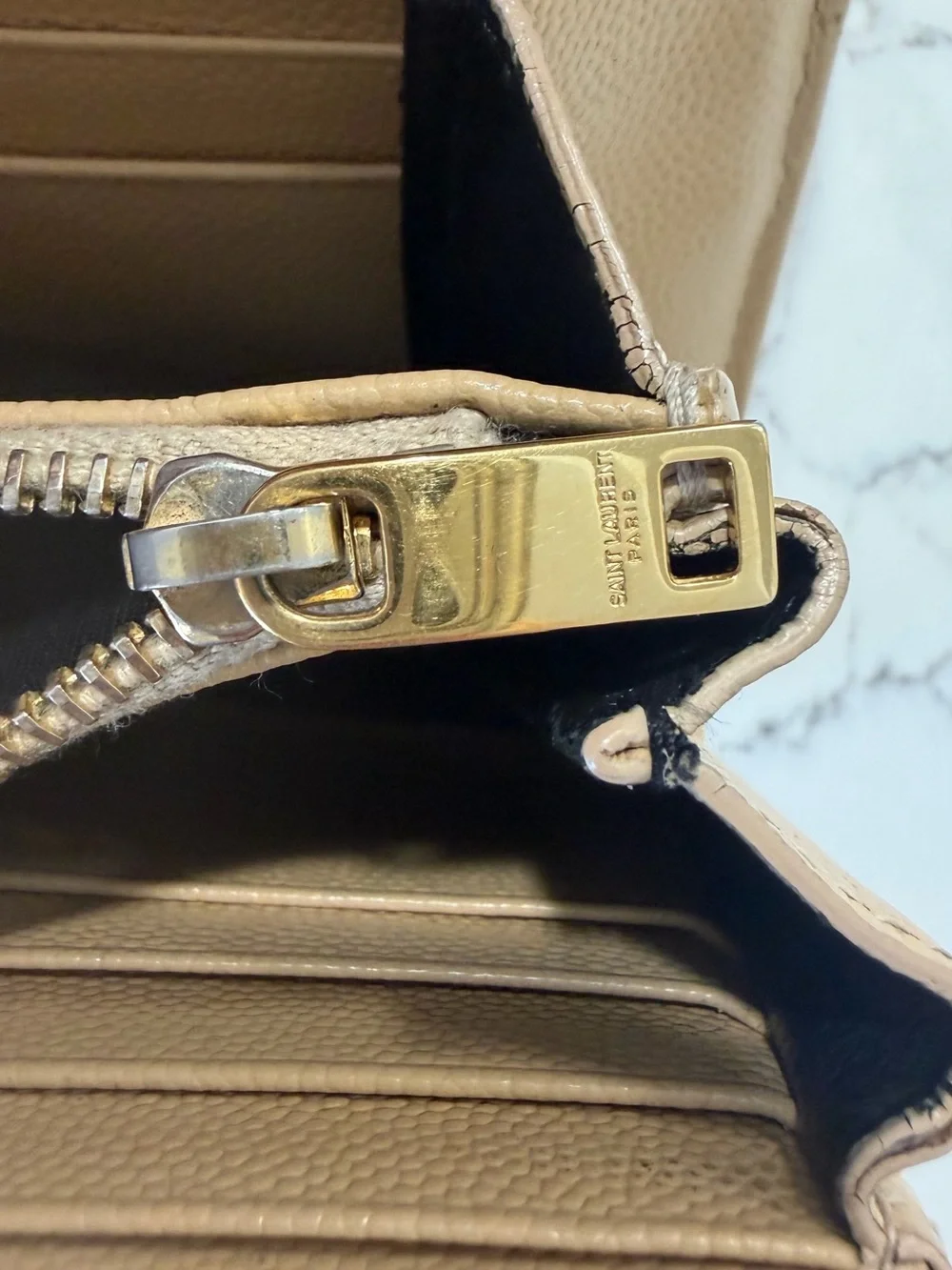 Authentic Saint Laurent YSL WOC wallet on chain Bag Cream and Gold